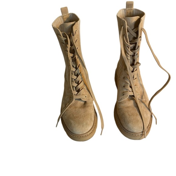 Sam Edelman Tan Suede Leather Knit Lydell Combat Boot BohoGrunge Fall Winter 90s - Picture 6 of 12